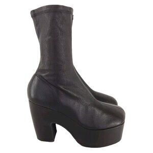 Dries Van Noten Mid-Calf Platform Sock Boots 40 10 Black Leather New